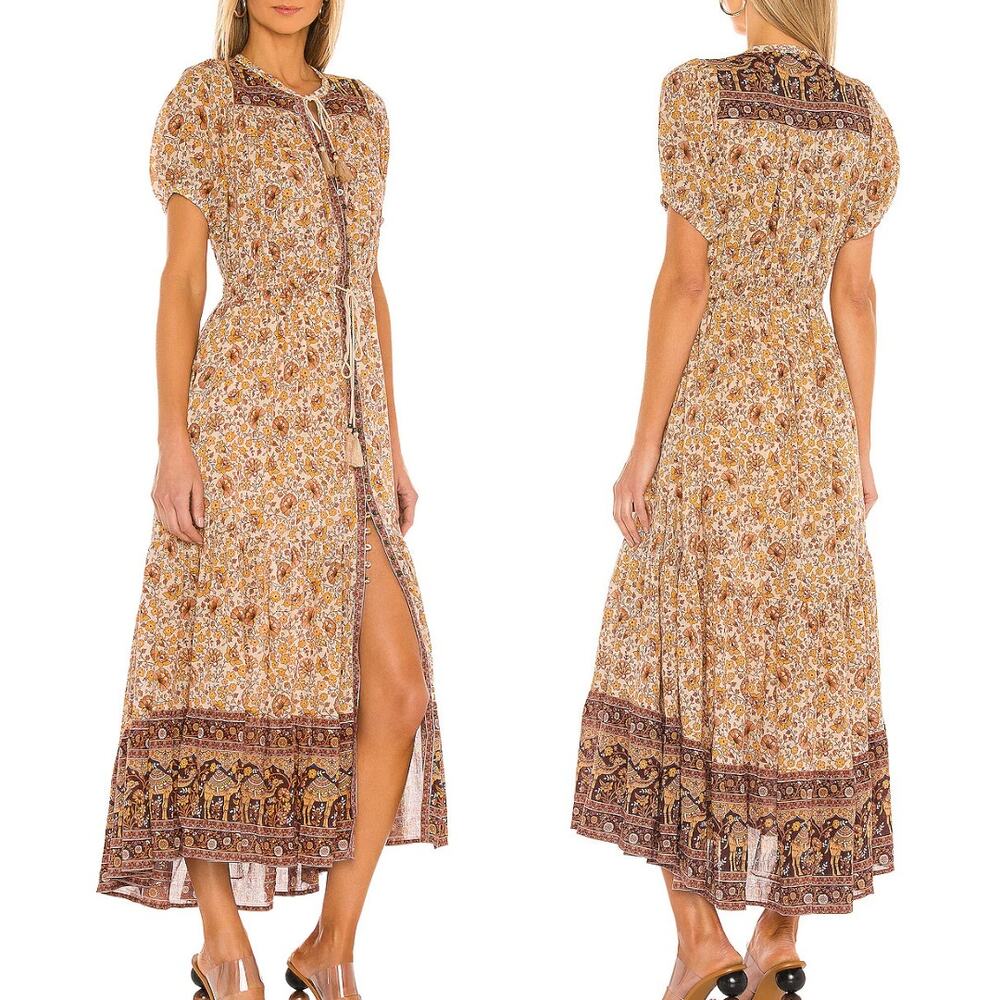 Spell & the Gypsy Collective Sundown Gown Orange Brown Floral Print Midi Dress